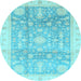 Round Machine Washable Oriental Light Blue Modern Rug, wshabs3770lblu