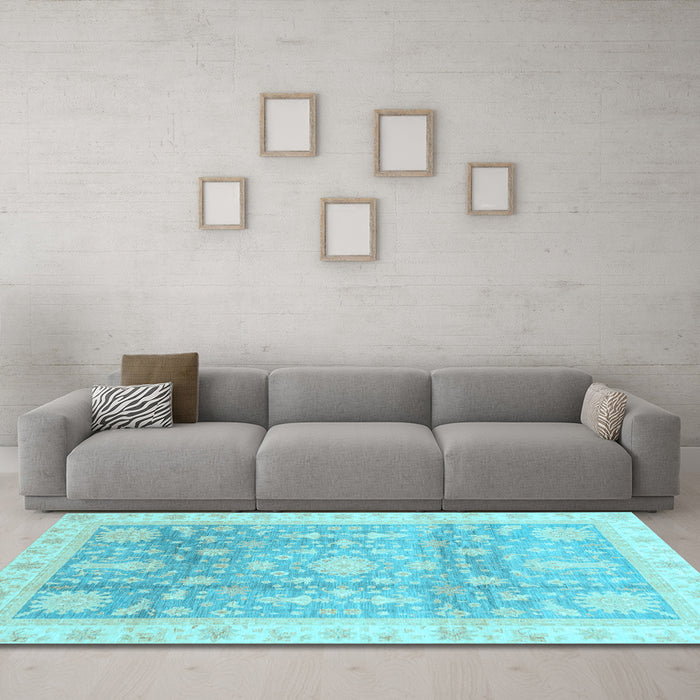 Machine Washable Oriental Light Blue Modern Rug in a Living Room, wshabs3770lblu