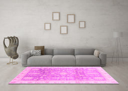 Machine Washable Oriental Pink Modern Rug in a Living Room, wshabs3770pnk