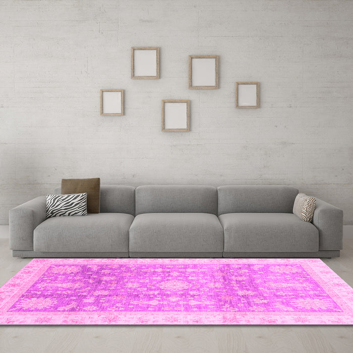 Machine Washable Oriental Pink Modern Rug in a Living Room, wshabs3770pnk