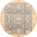 Round Abstract Light French Beige Brown Oriental Rug, abs3770