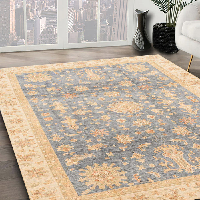 Abstract Light French Beige Brown Oriental Rug in Family Room, abs3770