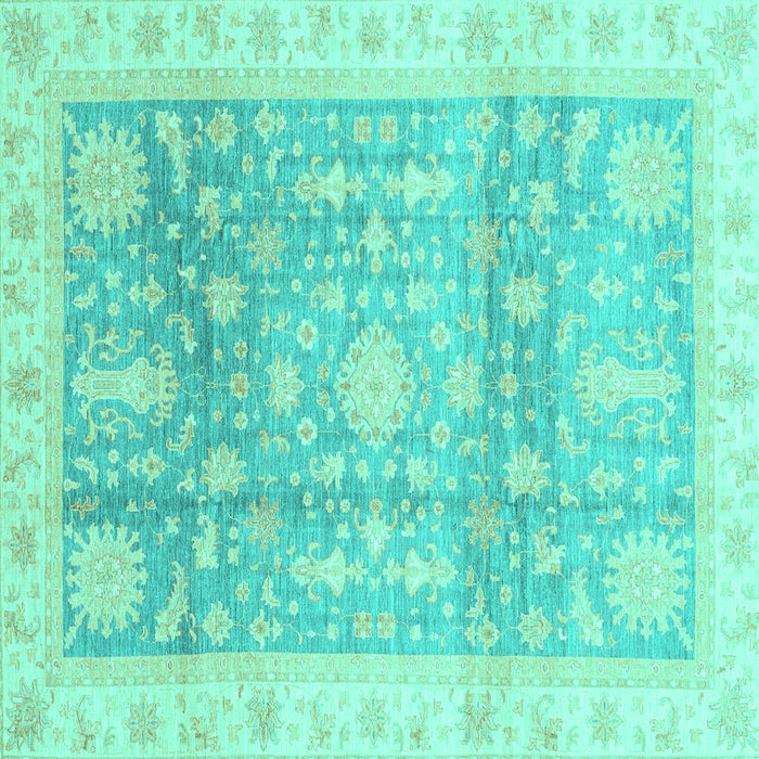 Square Machine Washable Oriental Turquoise Modern Area Rugs, wshabs3770turq