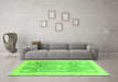 Machine Washable Oriental Green Modern Area Rugs in a Living Room,, wshabs3770grn