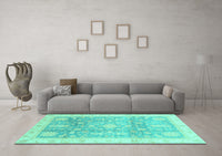 Machine Washable Oriental Turquoise Modern Rug, wshabs3770turq