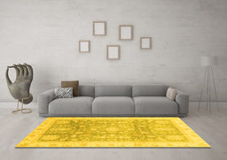 Machine Washable Oriental Yellow Modern Rug in a Living Room, wshabs3770yw