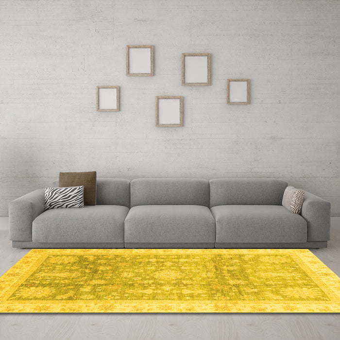 Machine Washable Oriental Yellow Modern Rug in a Living Room, wshabs3770yw