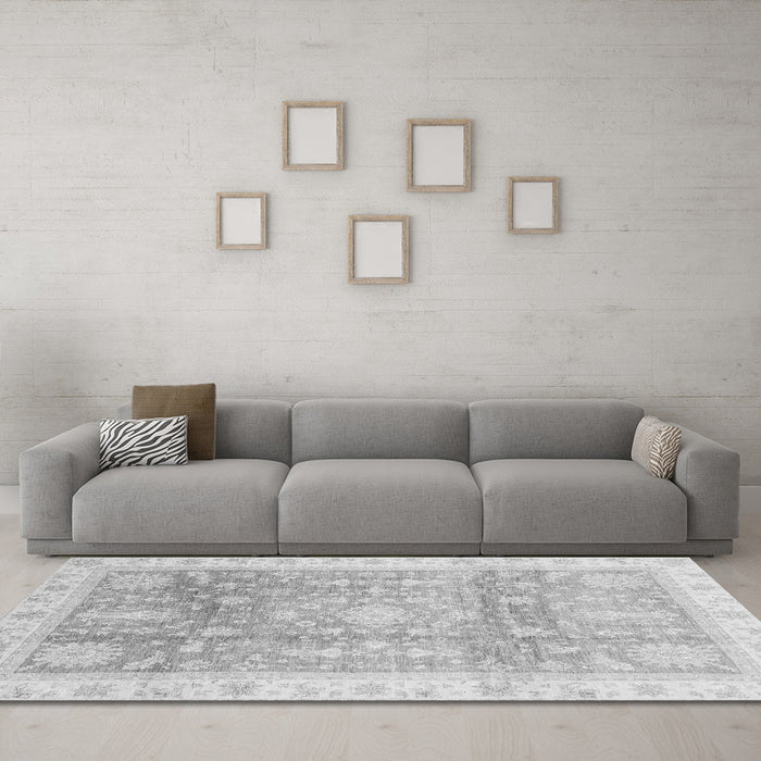 Machine Washable Oriental Gray Modern Rug in a Living Room,, wshabs3770gry