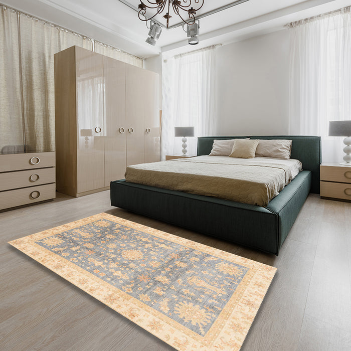 Machine Washable Abstract Light French Beige Brown Rug in a Bedroom, wshabs3770