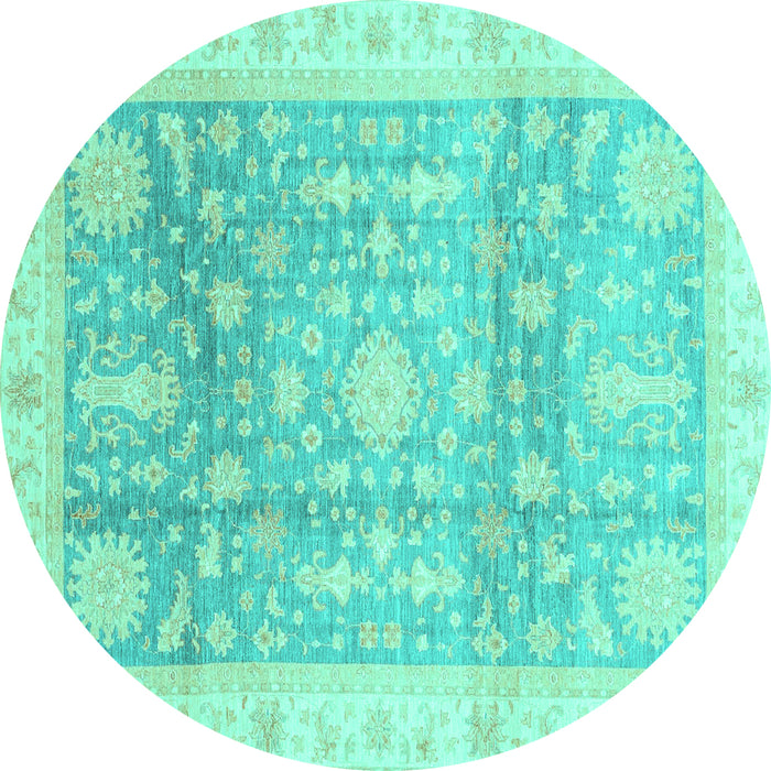 Round Machine Washable Oriental Turquoise Modern Area Rugs, wshabs3770turq