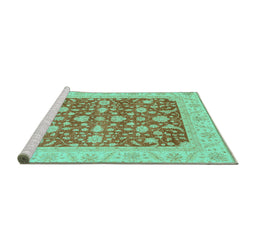 Sideview of Machine Washable Abstract Turquoise Modern Area Rugs, wshabs3771turq