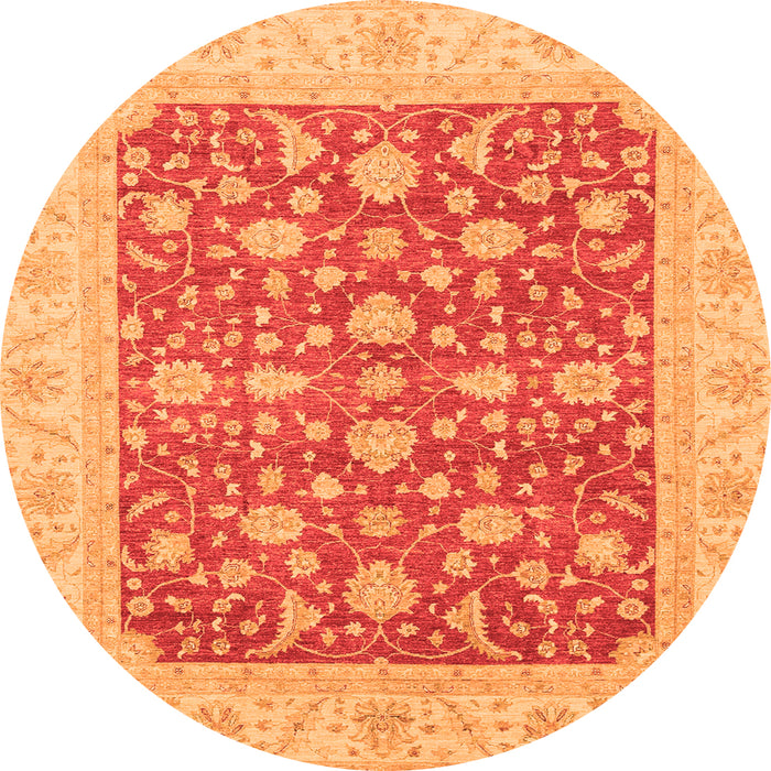 Round Machine Washable Abstract Orange Modern Area Rugs, wshabs3771org