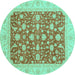 Round Machine Washable Abstract Turquoise Modern Area Rugs, wshabs3771turq