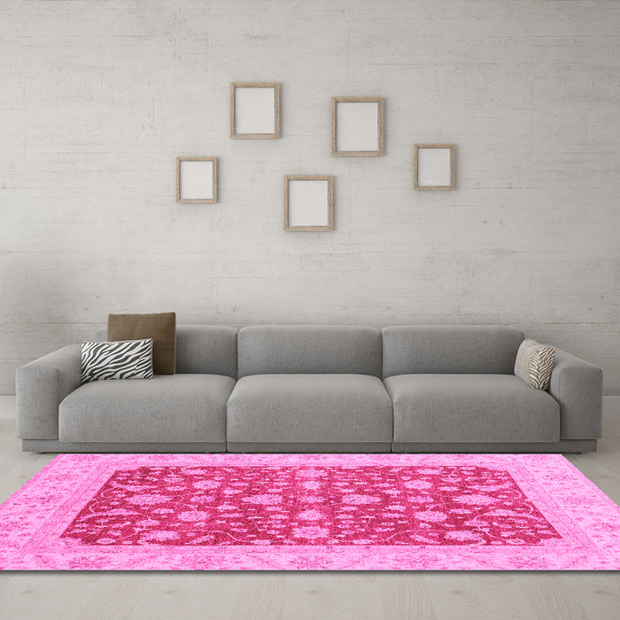 Machine Washable Abstract Pink Modern Rug in a Living Room, wshabs3771pnk