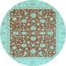 Round Abstract Light Blue Modern Rug, abs3771lblu