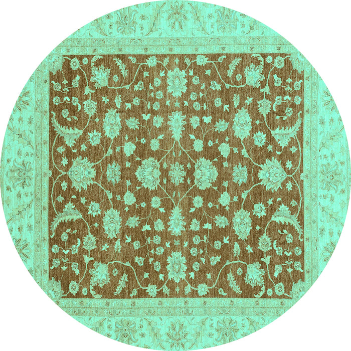 Round Abstract Turquoise Modern Rug, abs3771turq
