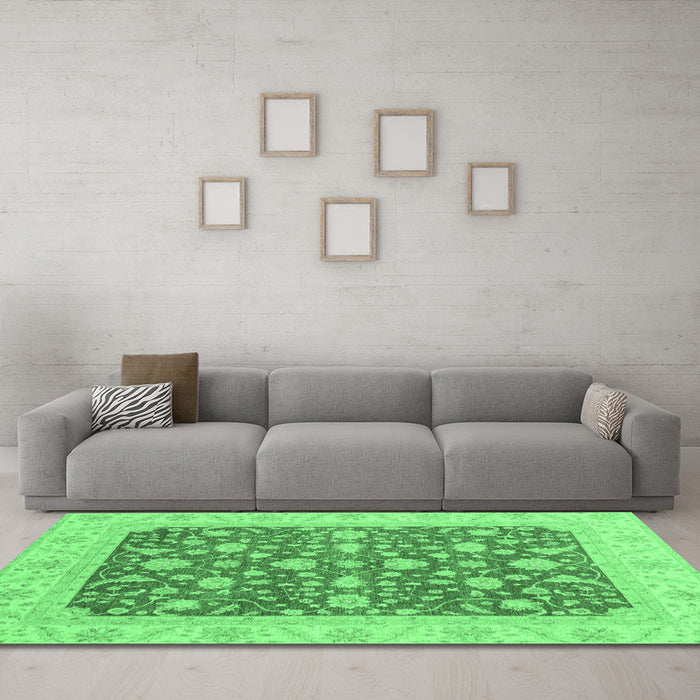 Machine Washable Abstract Emerald Green Modern Area Rugs in a Living Room,, wshabs3771emgrn