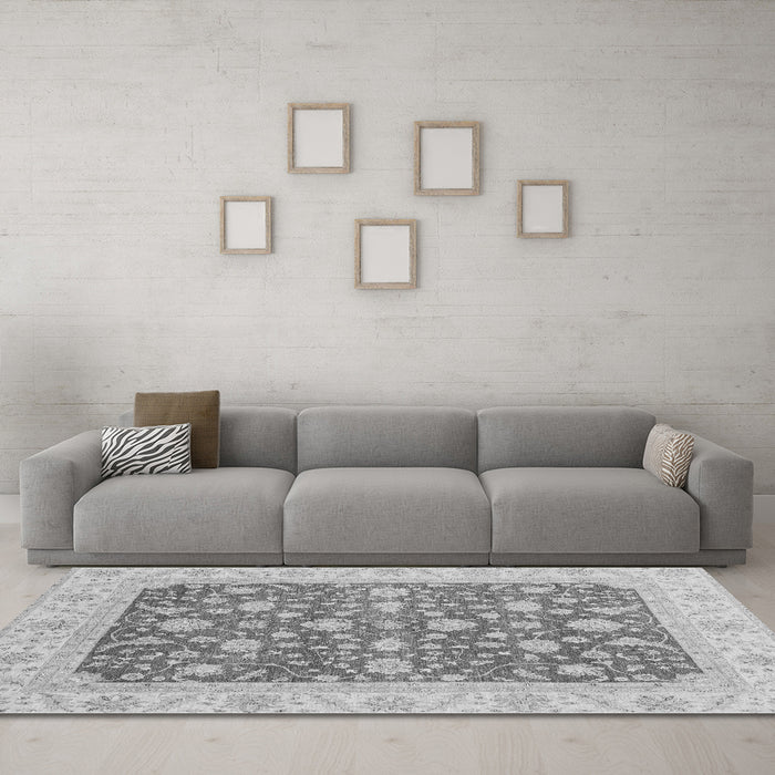 Machine Washable Abstract Gray Modern Rug in a Living Room,, wshabs3771gry
