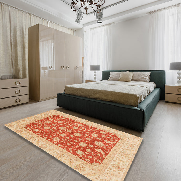 Abstract Orange Red Modern Rug in a Bedroom, abs3771