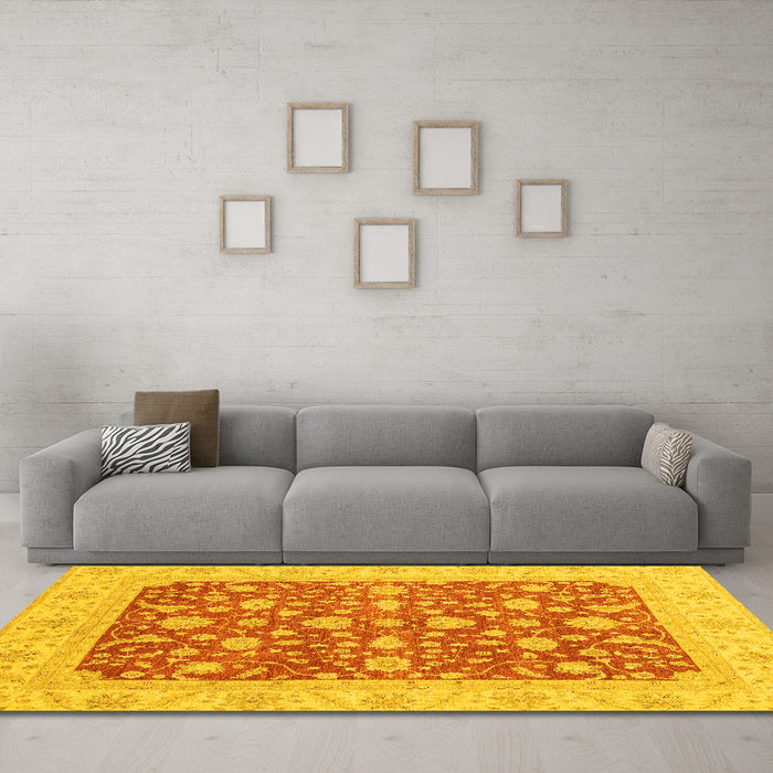 Machine Washable Abstract Yellow Modern Rug in a Living Room, wshabs3771yw