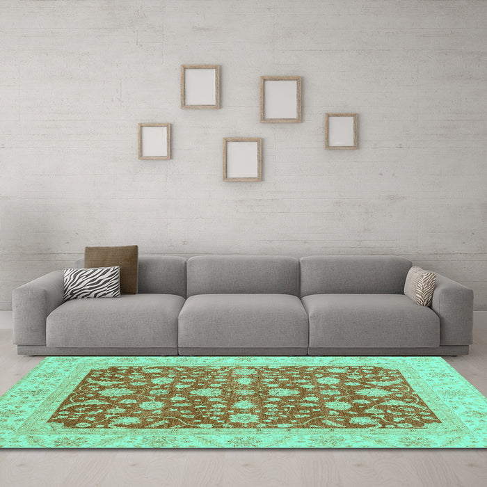 Machine Washable Abstract Turquoise Modern Area Rugs in a Living Room,, wshabs3771turq