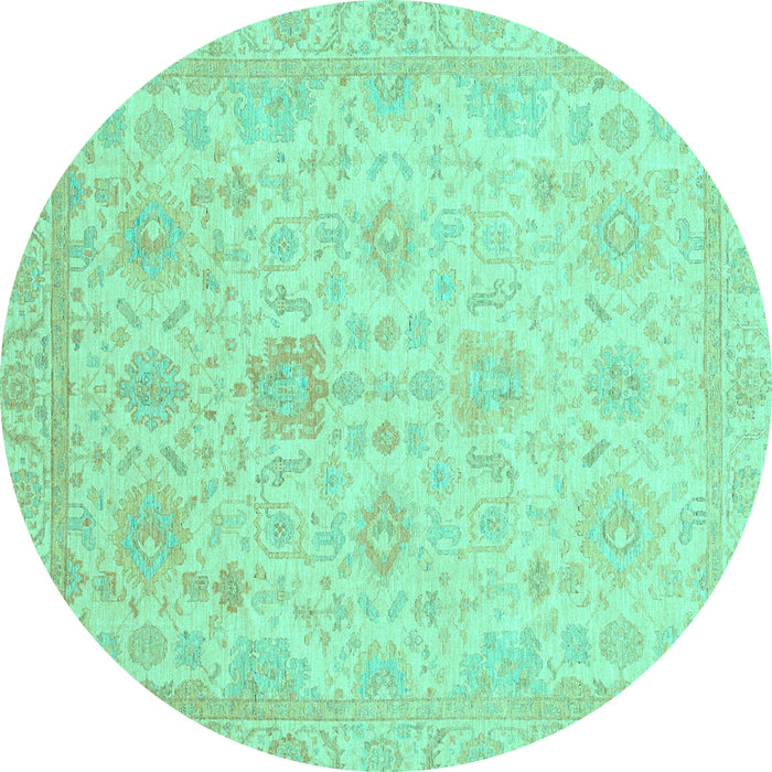 Round Machine Washable Oriental Turquoise Traditional Area Rugs, wshabs3772turq