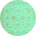 Round Machine Washable Oriental Turquoise Traditional Area Rugs, wshabs3772turq