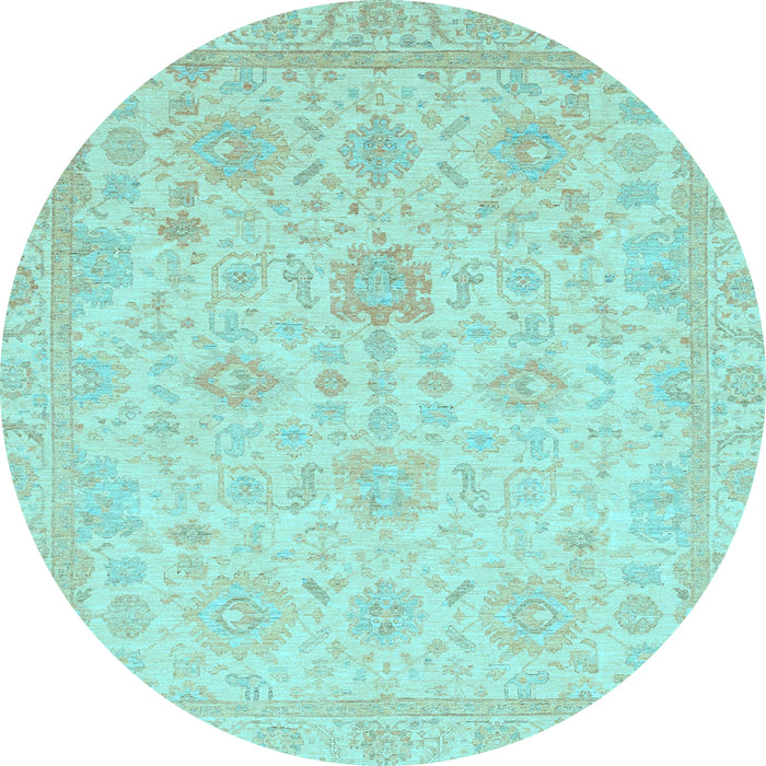 Round Machine Washable Oriental Light Blue Traditional Rug, wshabs3772lblu