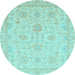 Round Machine Washable Oriental Light Blue Traditional Rug, wshabs3772lblu