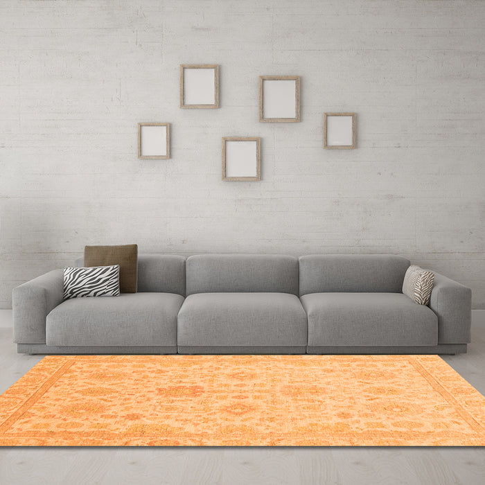 Machine Washable Oriental Orange Traditional Area Rugs in a Living Room, wshabs3772org