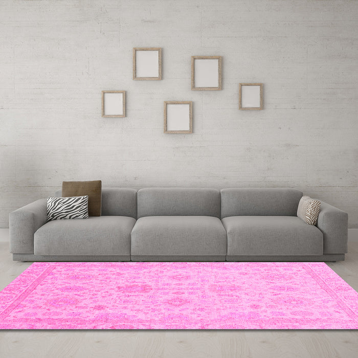 Machine Washable Oriental Pink Traditional Rug in a Living Room, wshabs3772pnk