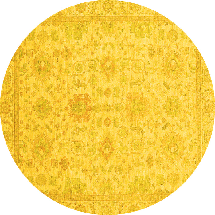 Round Machine Washable Oriental Yellow Traditional Rug, wshabs3772yw