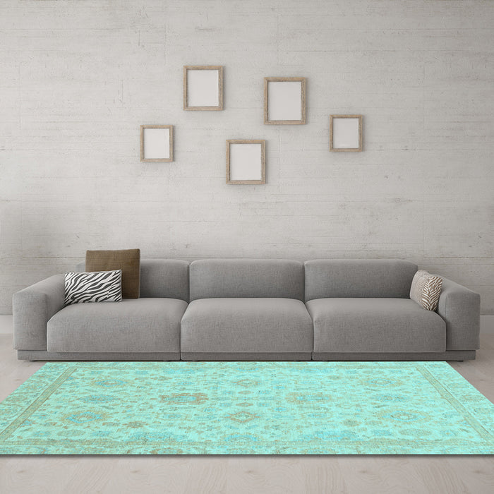 Machine Washable Oriental Light Blue Traditional Rug in a Living Room, wshabs3772lblu
