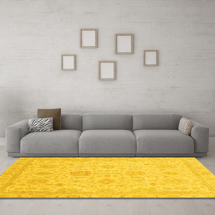 Machine Washable Oriental Yellow Traditional Rug in a Living Room, wshabs3772yw