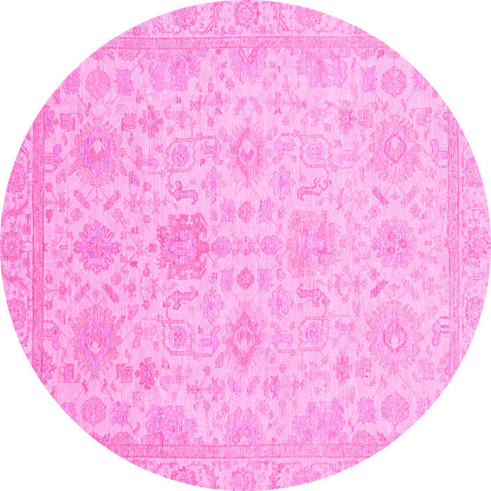 Round Machine Washable Oriental Pink Traditional Rug, wshabs3772pnk