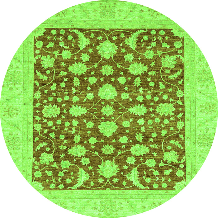 Round Machine Washable Oriental Green Traditional Area Rugs, wshabs3773grn