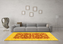 Machine Washable Oriental Yellow Traditional Rug in a Living Room, wshabs3773yw