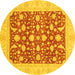 Round Machine Washable Oriental Yellow Traditional Rug, wshabs3773yw