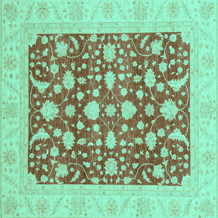 Square Machine Washable Oriental Turquoise Traditional Area Rugs, wshabs3773turq