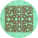 Round Oriental Turquoise Traditional Rug, abs3773turq