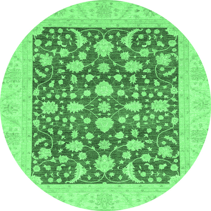 Round Machine Washable Oriental Emerald Green Traditional Area Rugs, wshabs3773emgrn