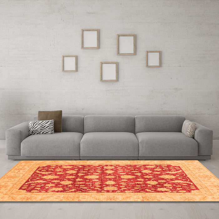 Machine Washable Oriental Orange Traditional Area Rugs in a Living Room, wshabs3773org