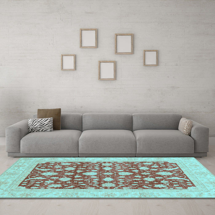 Machine Washable Oriental Light Blue Traditional Rug in a Living Room, wshabs3773lblu