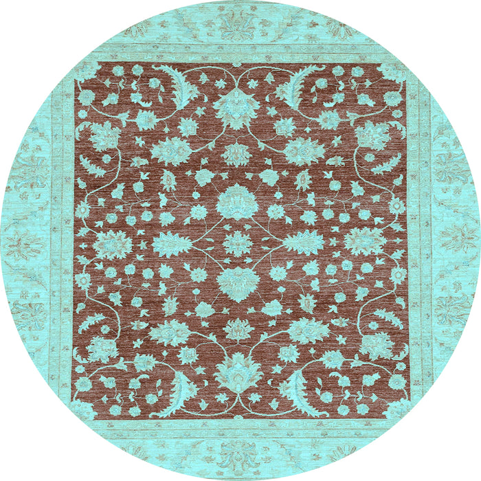 Round Oriental Light Blue Traditional Rug, abs3773lblu