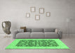 Machine Washable Oriental Emerald Green Traditional Area Rugs in a Living Room,, wshabs3773emgrn