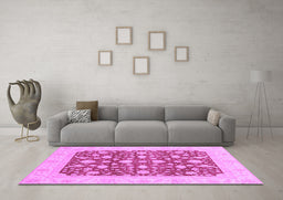 Machine Washable Oriental Purple Traditional Area Rugs in a Living Room, wshabs3773pur