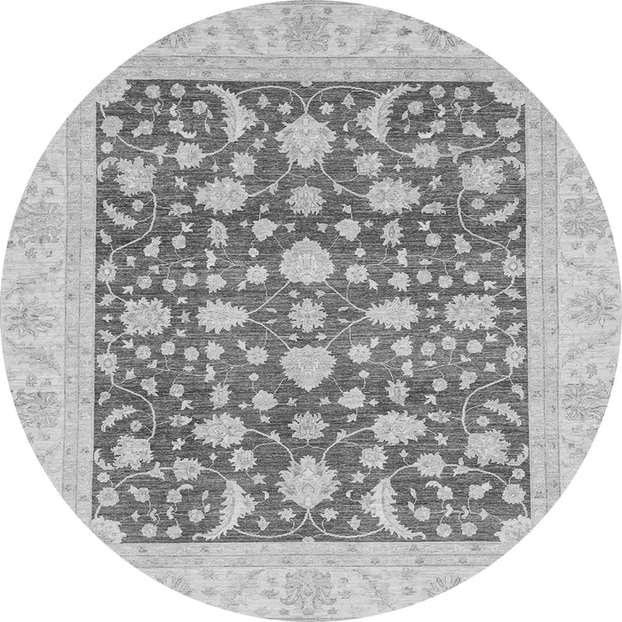 Round Machine Washable Oriental Gray Traditional Rug, wshabs3773gry