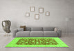 Machine Washable Oriental Green Traditional Area Rugs in a Living Room,, wshabs3773grn