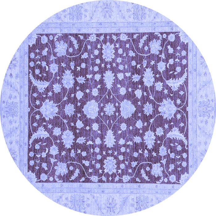 Round Machine Washable Oriental Blue Traditional Rug, wshabs3773blu