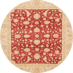 Round Abstract Orange Red Oriental Rug, abs3773